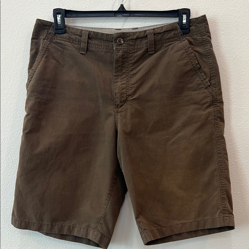Men’s 34 Structure Brown Flat Front Shorts 73% Cotton Pinstriped Casual Wear.
